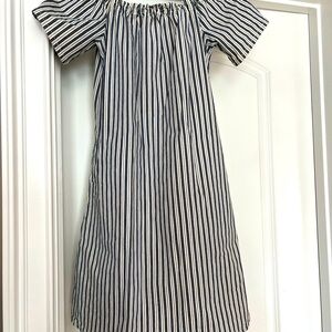 AG Adriano Goldshmeid striped dress off the shoulder Small navy/off-white